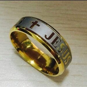Luxury 8mm 316 Titanium Steel Jesus Cross Bible Ring – 18K Silver/Gold/Black 12